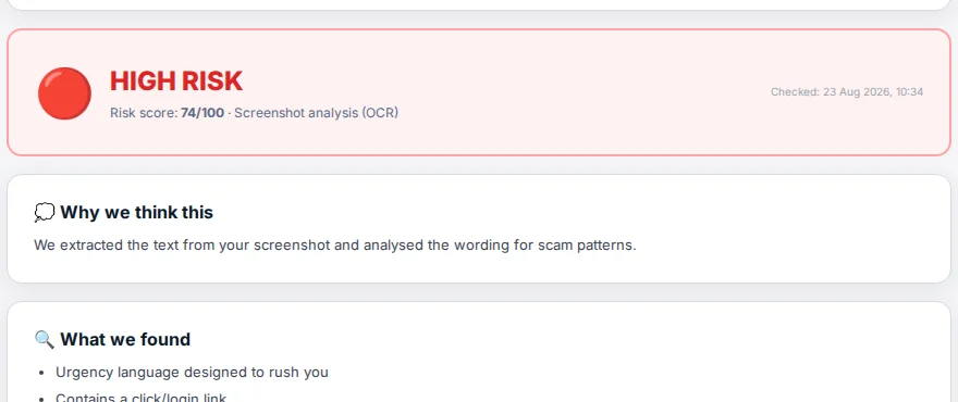 Example screenshot check result